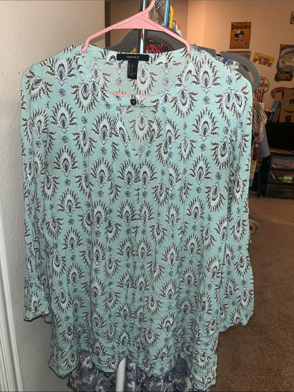 Forever 21 Mint Green Paisley-Print Tunic Top